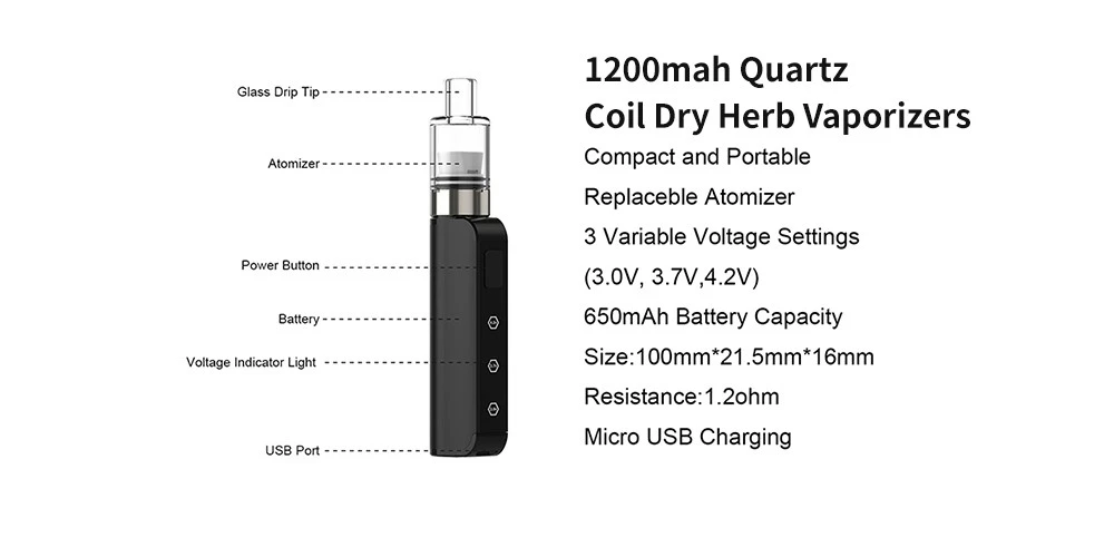1200mah Quartz Coil Dry Herb Vaporizers 1200mah Quartz Coil Dry Herb Vaporizers